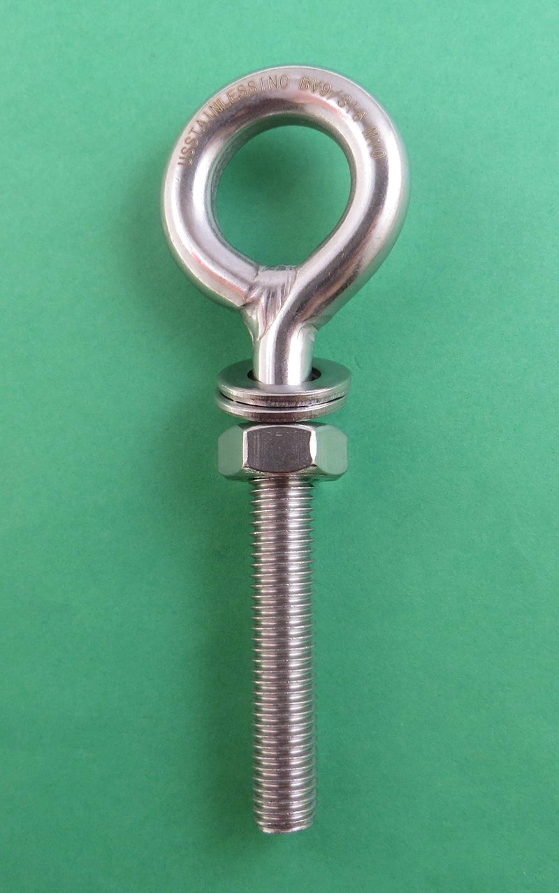 US STAINLESS 2 Pieces Stainless Steel 316 M10 Eye Bolt 10mm x 60mm (3/8" x 2 3/8") Marine Grade Pitch of 1.5 - Image 1